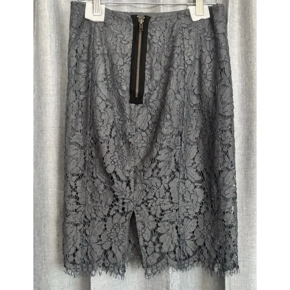 CHASER NWT Gray High Waist Lace Exposed Zipper Lined Mini Pencil Skirt Small - Picture 11 of 16